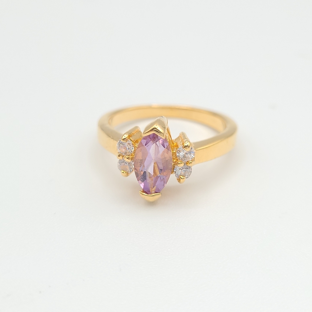 Gold Tone Pink Marquise CZ Ring Size 7 Delicate Cluster Accent